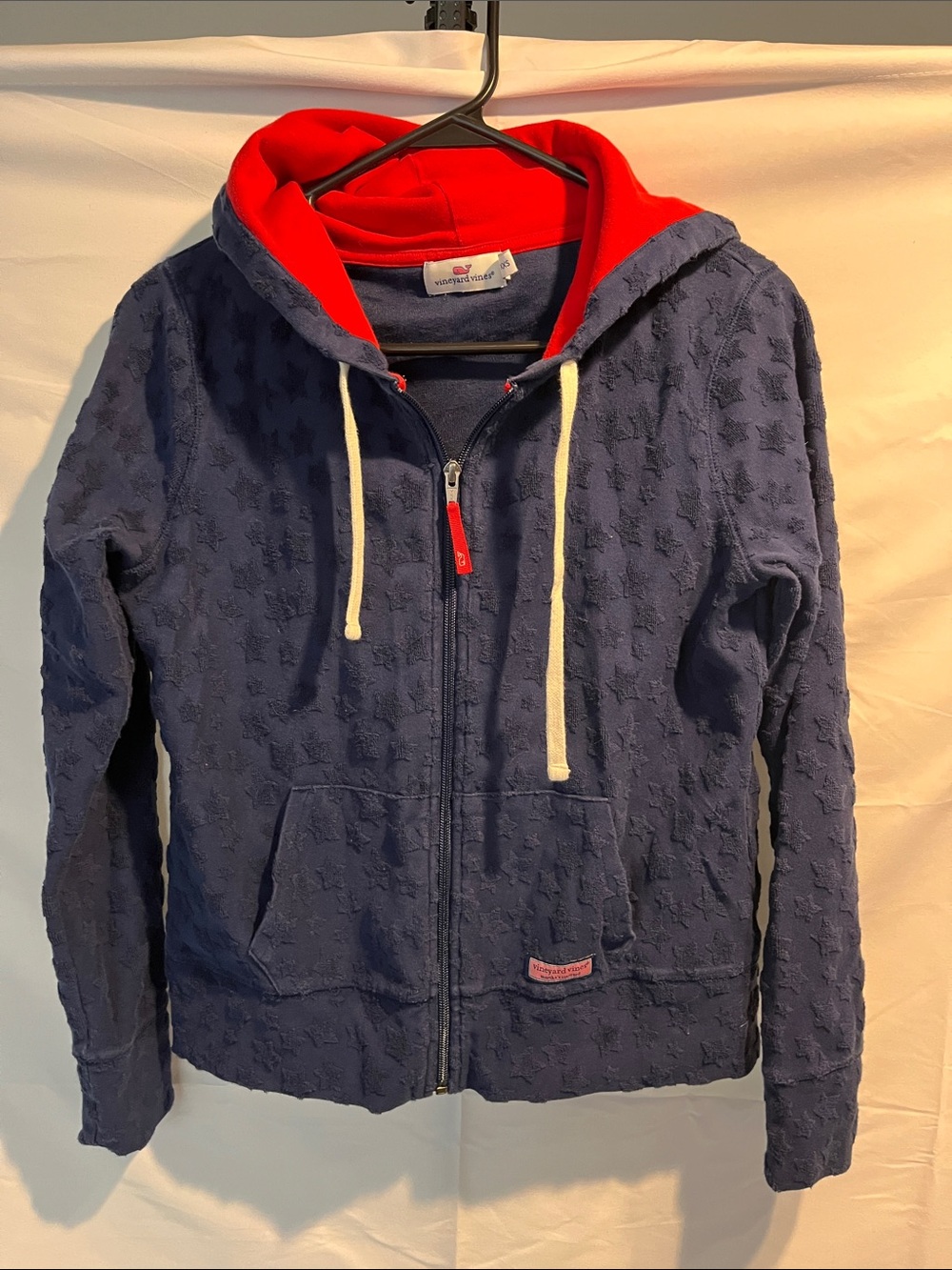 Vineyard Vines Navy Stars Zip Hoodie with Red Hood